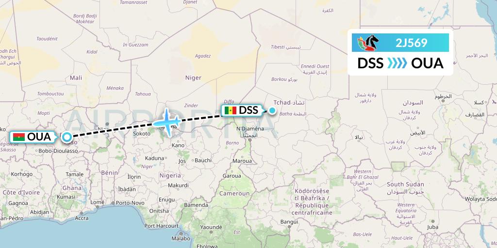 2J569 Air Burkina Flight Map: Dakar to Ouagadougou