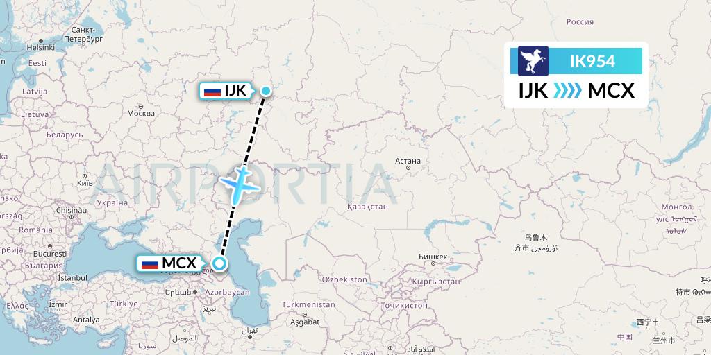 IK954 Air Kiribati Flight Map: Izhevsk to Makhachkala