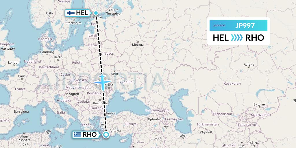 JP997 Adria Airways Flight Map: Helsinki to Rhodes