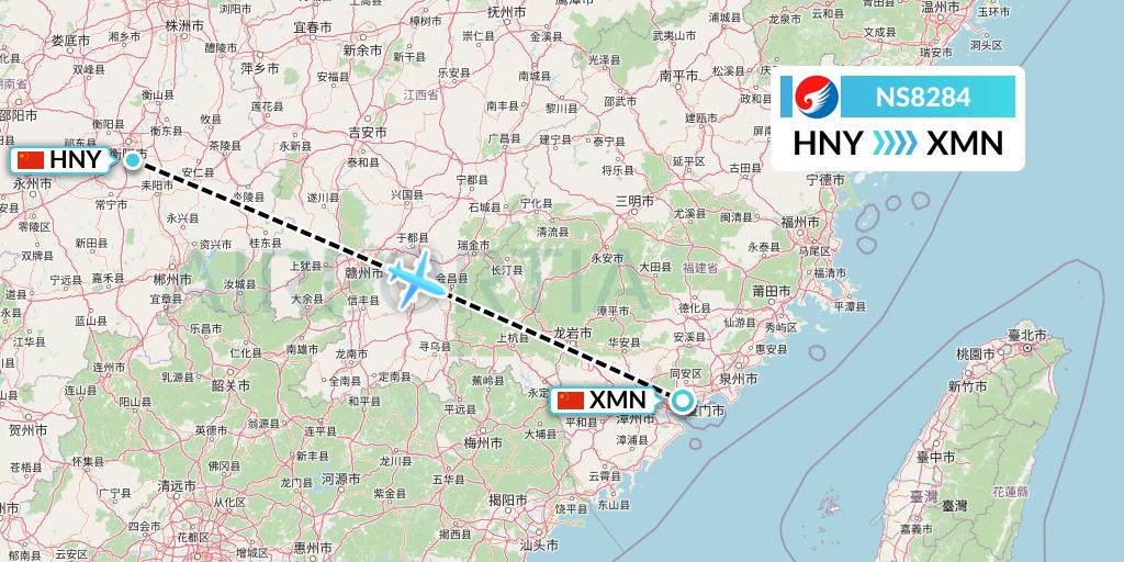 NS8284 Hebei Airlines Flight Map: Hengyang to Xiamen