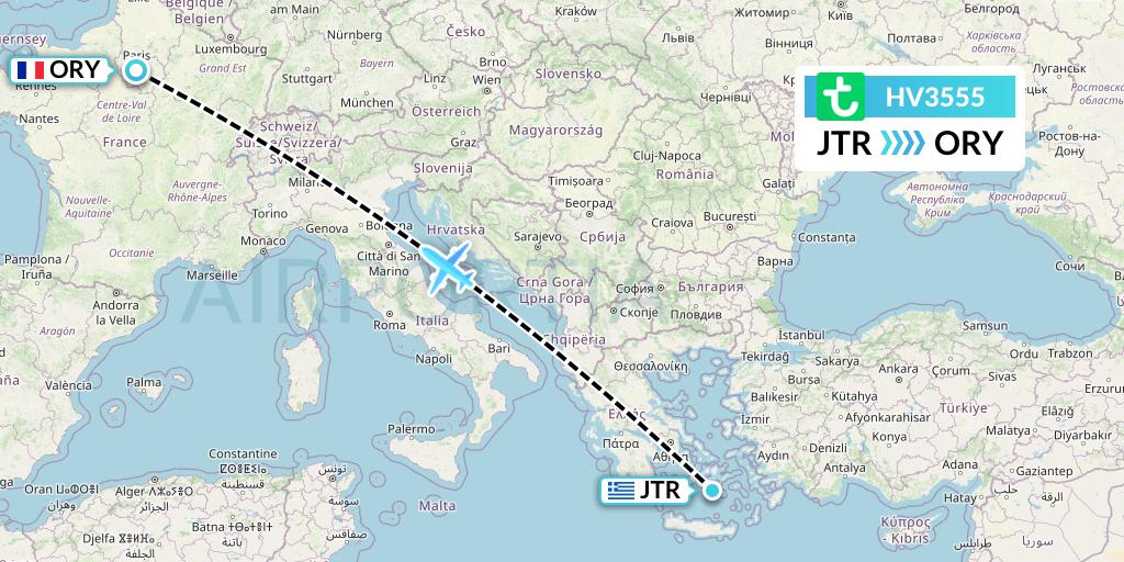 HV3555 Transavia Flight Map: Santorini to Paris