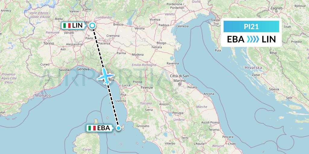 PI21 Polar Airlines Flight Map: Elba to Milan