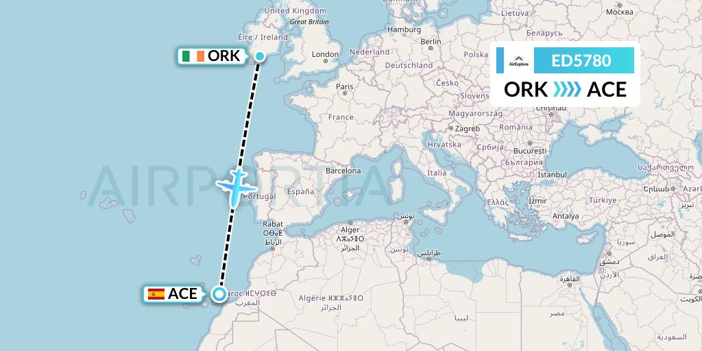 ED5780 AirExplore Flight Map: Cork to Lanzarote