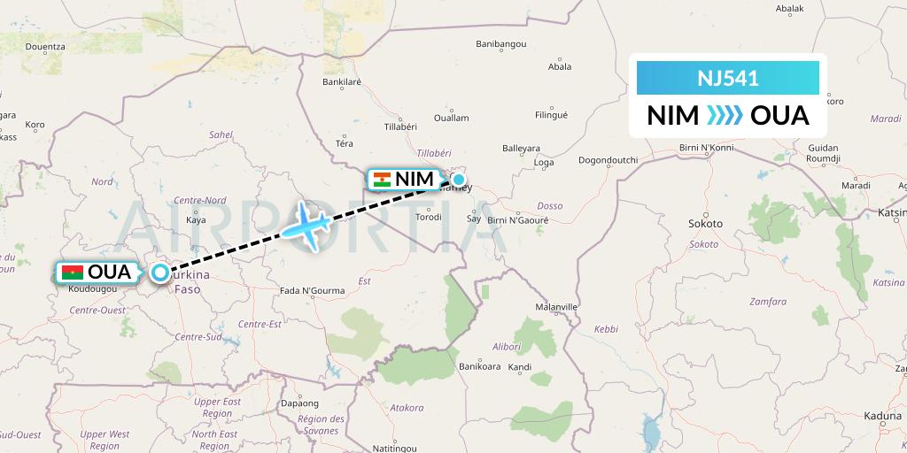 NJ541 Ghadames Air Transport Flight Map: Niamey to Ouagadougou