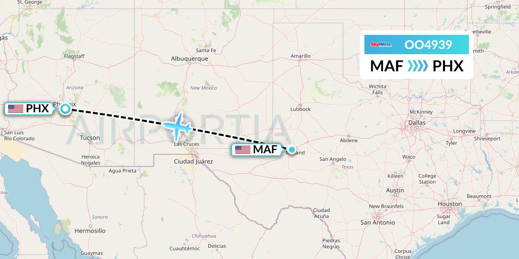 OO4939 SkyWest Airlines Flight Map: Midland to Phoenix