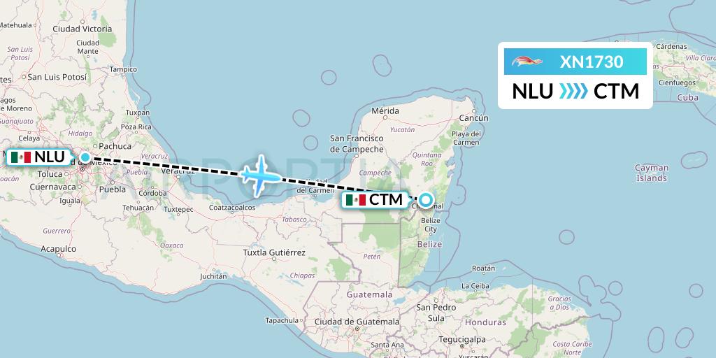 XN1730 Express Air Flight Map: Reyes Acozac to Chetumal