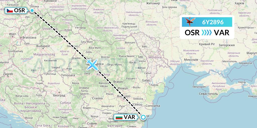 6Y2896 SmartLynx Flight Map: Ostrava to Varna