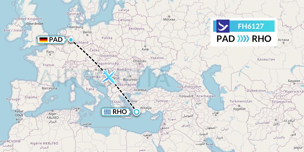 FH6127 Freebird Airlines Flight Map: Paderborn to Rhodes