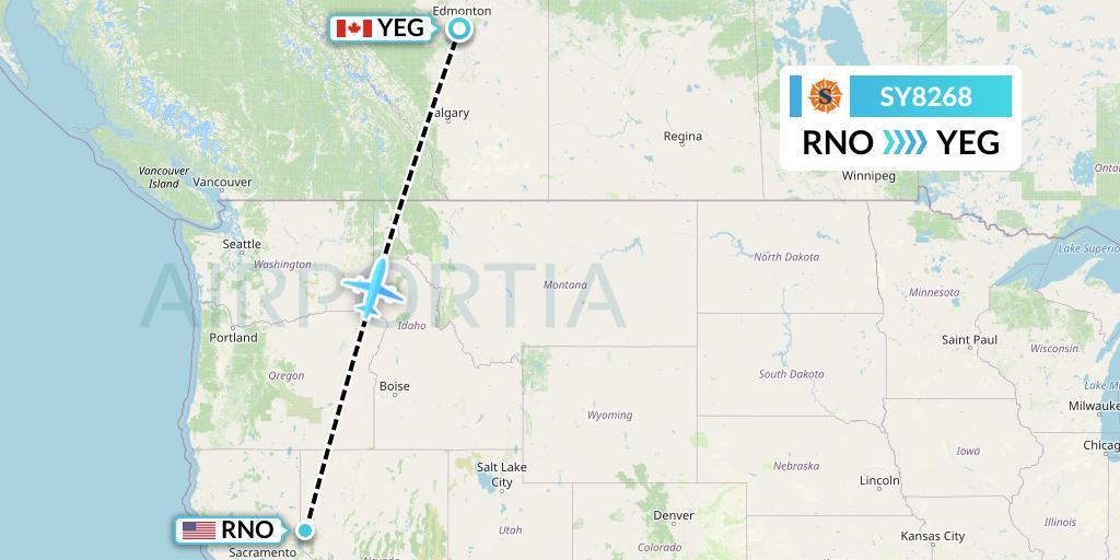 SY8268 Sun Country Airlines Flight Map: Reno to Edmonton