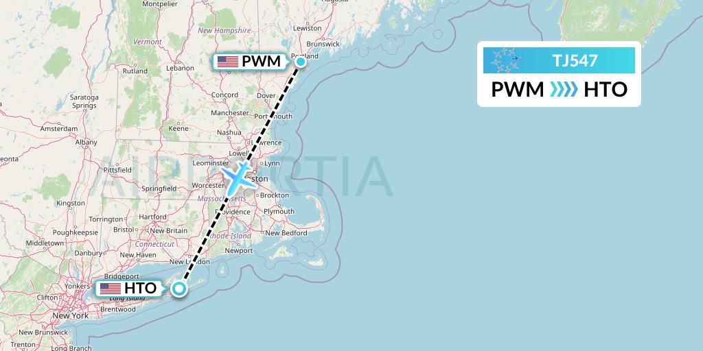 TJ547 Tradewind Aviation Flight Map: Portland to East Hampton