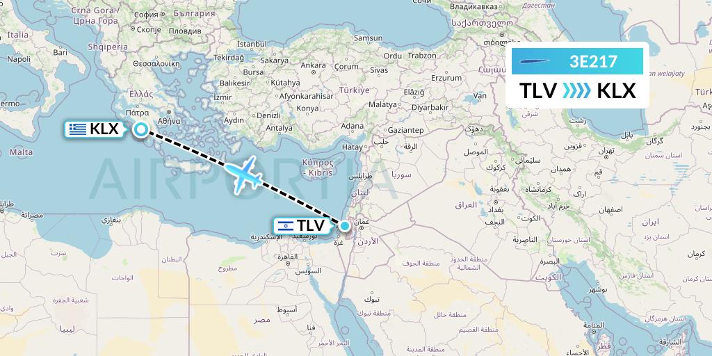 3E217 Air Choice One Flight Map: Tel Aviv to Kalamata