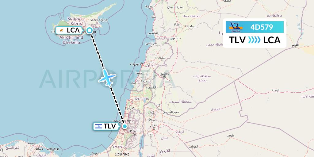 4D579 Air Sinai Flight Map: Tel Aviv to Larnaca