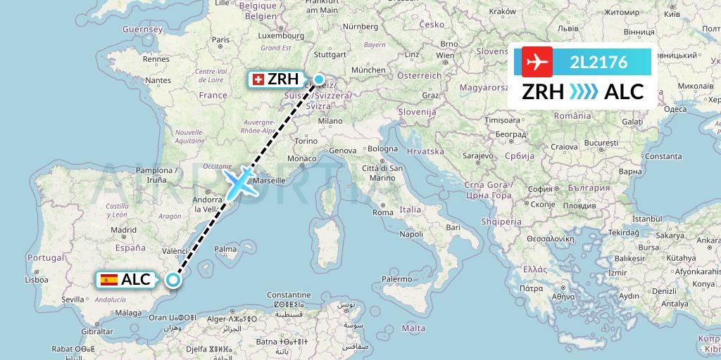 2L2176 Helvetic Airways Flight Map: Zurich to Alicante