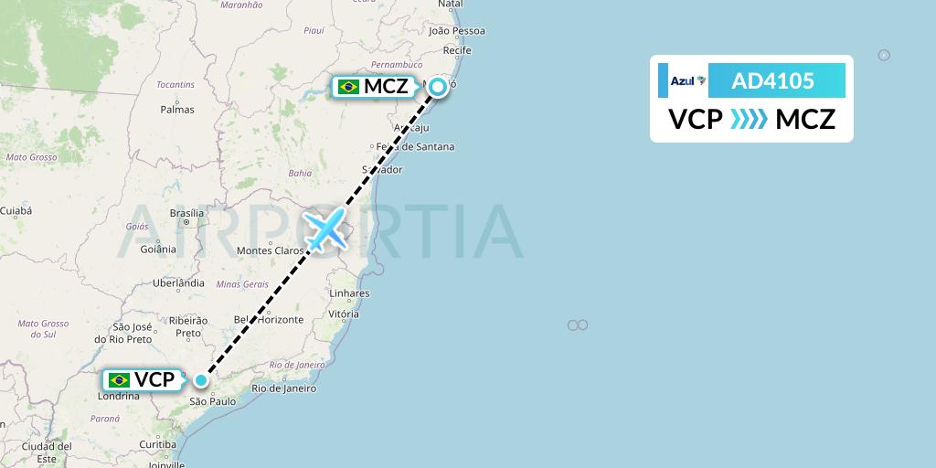 AD4105 Azul Brazilian Airlines Flight Map: Campinas to Maceio