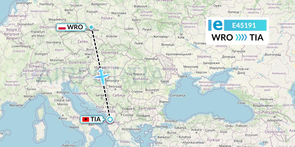 E45191 Estelar Latinoamerica C.A. Flight Map: Wroclaw to Tirana