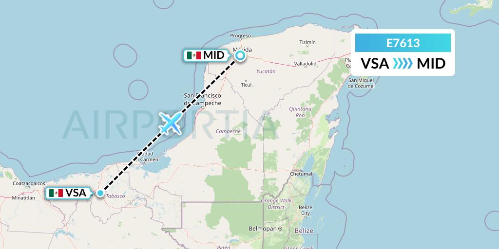 E7613 Equaflight Service Flight Map: Villahermosa to Merida