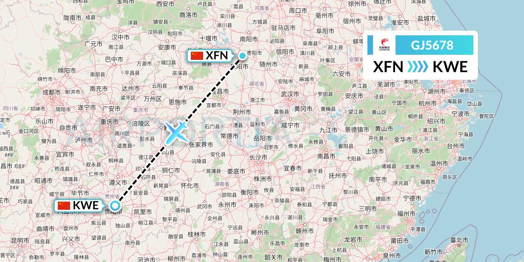 GJ5678 Loong Airlines Flight Map: Xiangyang to Guiyang