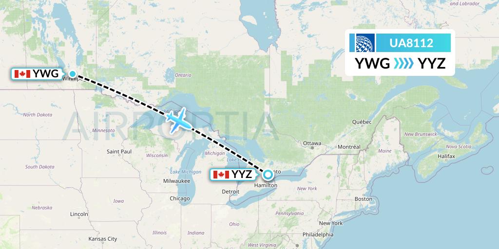 UA8112 United Airlines Flight Map: Winnipeg to Toronto
