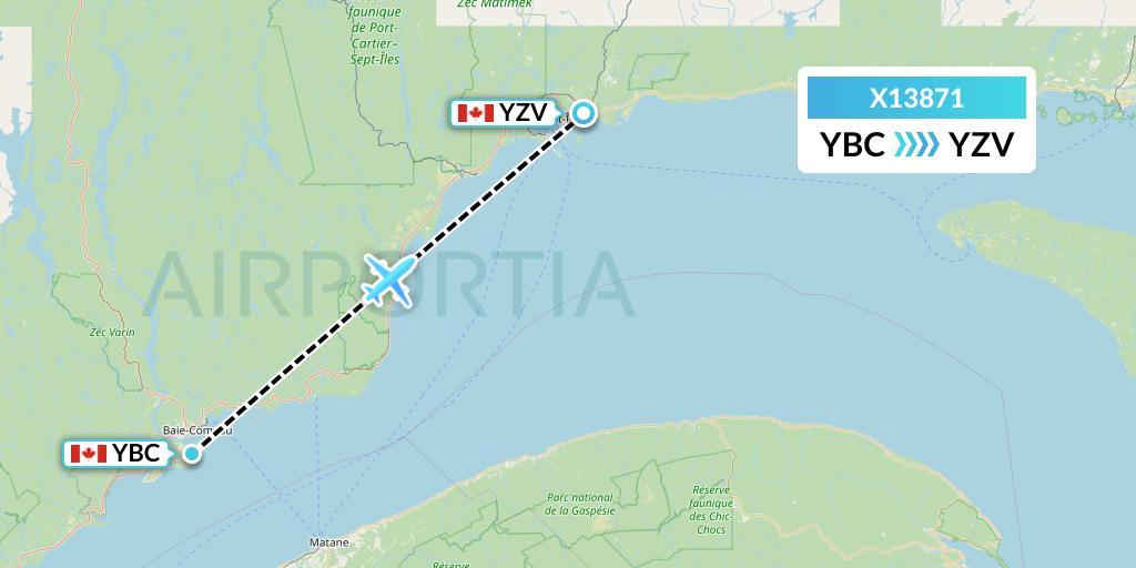X13871 Nik Airways Flight Map: Baie Comeau to Sept-Iles