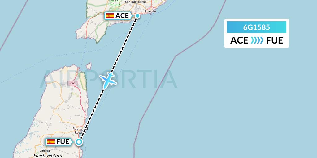 6G1585 Go2Sky Flight Map: Lanzarote to Fuerteventura