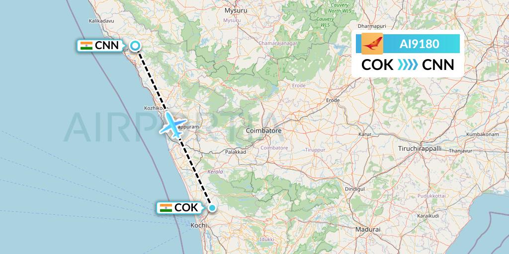 AI9180 Air India Flight Map: Cochin to Mattannur