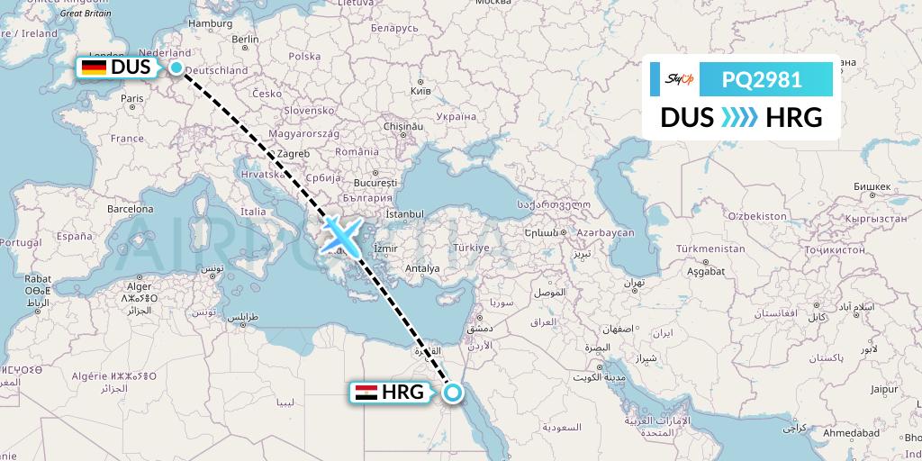 PQ2981 SkyUp Airlines Flight Map: Dusseldorf to Hurghada