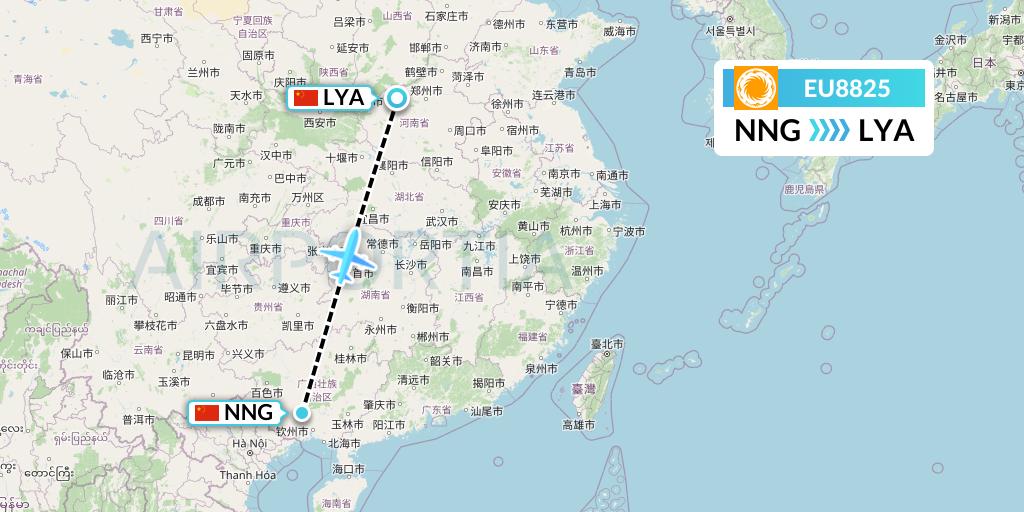 EU8825 Chengdu Airlines Flight Map: Nanning to Luoyang