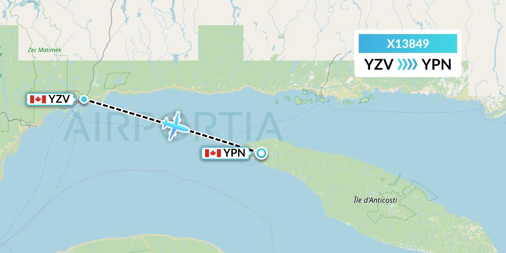 X13849 Nik Airways Flight Map: Sept-Iles to Port-Menier