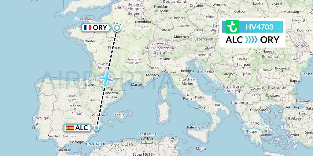 HV4703 Transavia Flight Map: Alicante to Paris