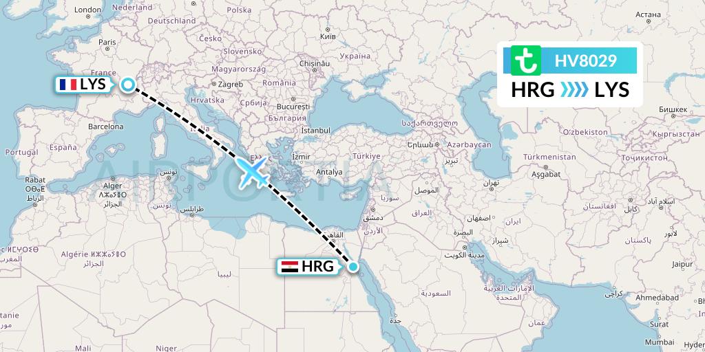 HV8029 Transavia Flight Map: Hurghada to Lyon