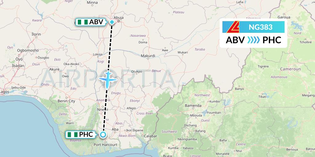 NG383 Aero Contractors Flight Map: Abuja to Port Harcourt