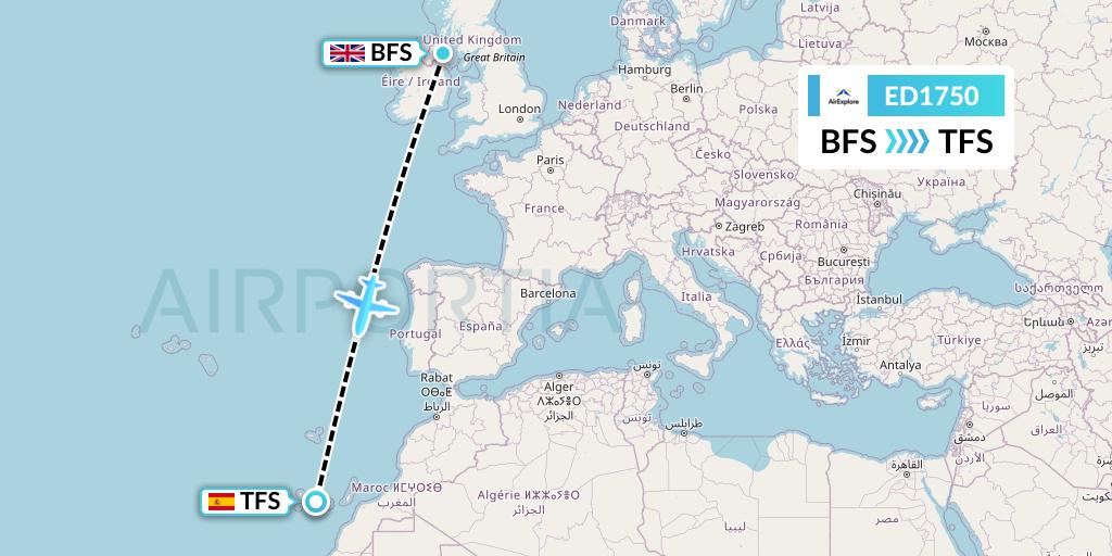 ED1750 AirExplore Flight Map: Belfast to Tenerife
