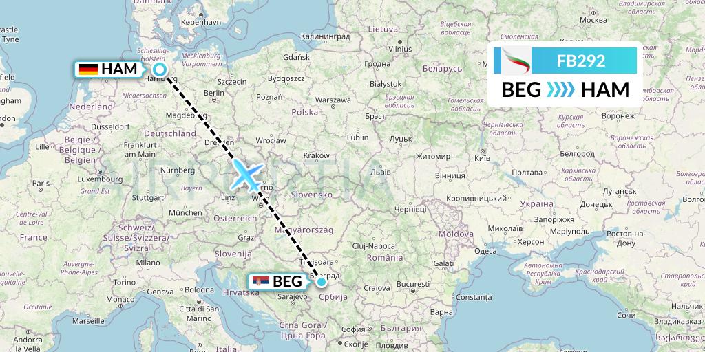 FB292 Bulgaria Air Flight Map: Belgrade to Hamburg