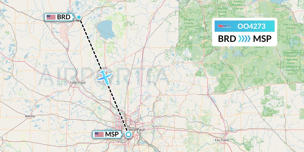 OO4273 SkyWest Airlines Flight Map: Brainerd to Minneapolis