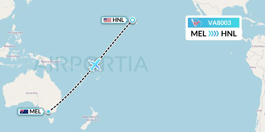 VA8003 Virgin Australia Flight Map: Melbourne to Honolulu