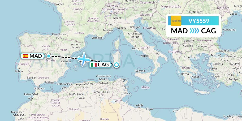 VY5559 Vueling Flight Map: Madrid to Cagliari