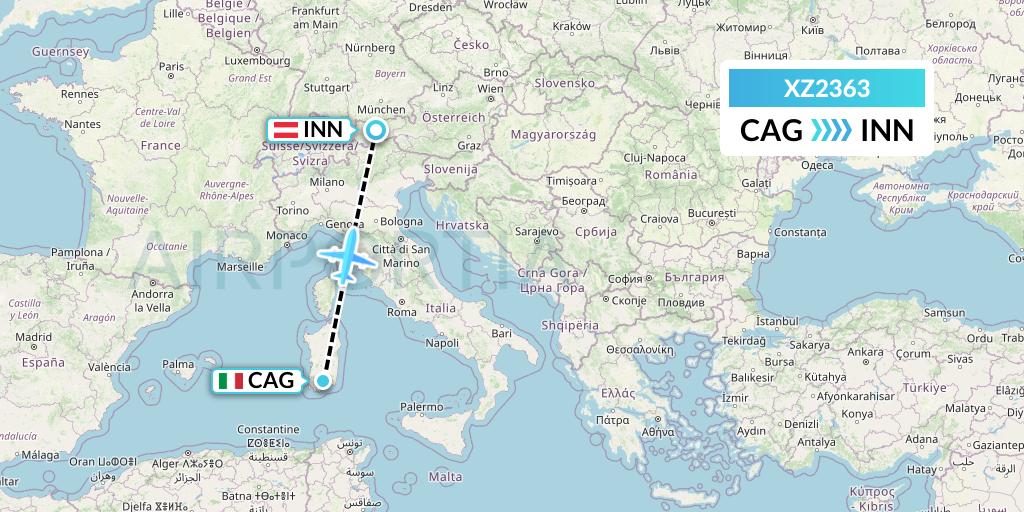 XZ2363 Aeroitalia Flight Map: Cagliari to Innsbruck