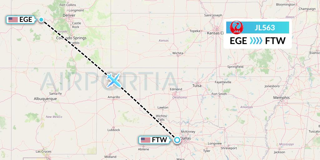 JL563 Japan Airlines Flight Map: Eagle to Fort Worth