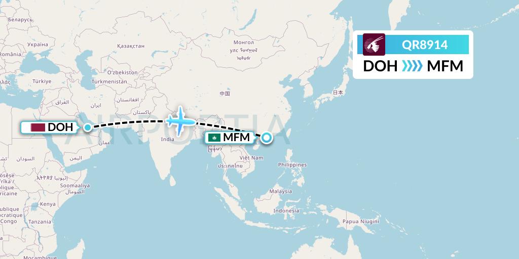QR8914 Qatar Airways Flight Map: Doha to Macau