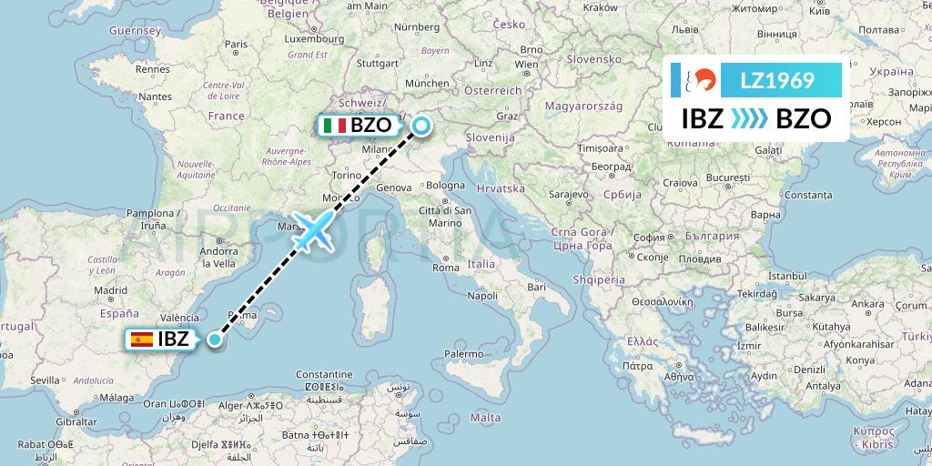 LZ1969 Air Link Flight Map: Ibiza to Bolzano