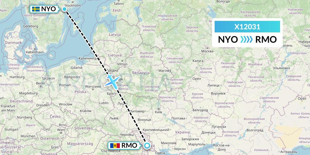 X12031 Nik Airways Flight Map: Stockholm to Chisinau