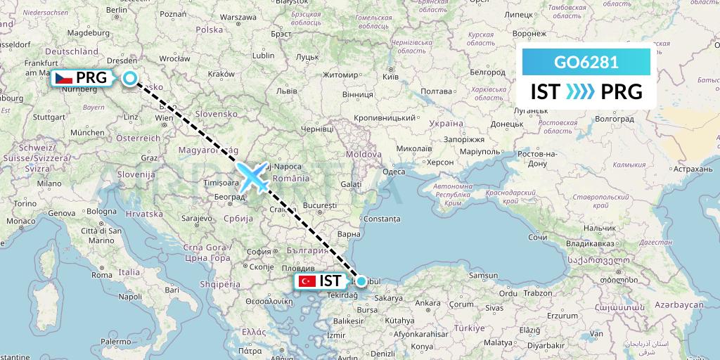 GO6281 ULS Airlines Cargo Flight Map: Istanbul to Prague