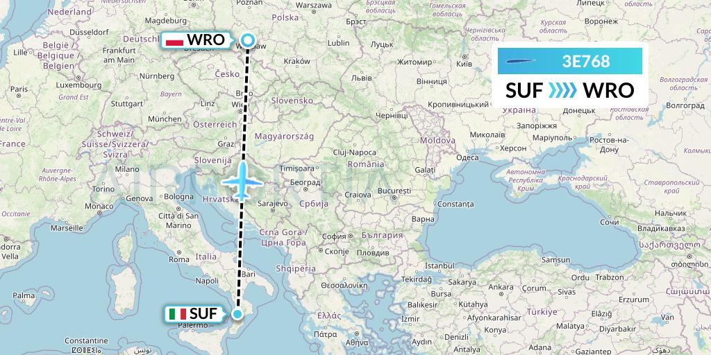 3E768 Air Choice One Flight Map: Lamezia Terme to Wroclaw
