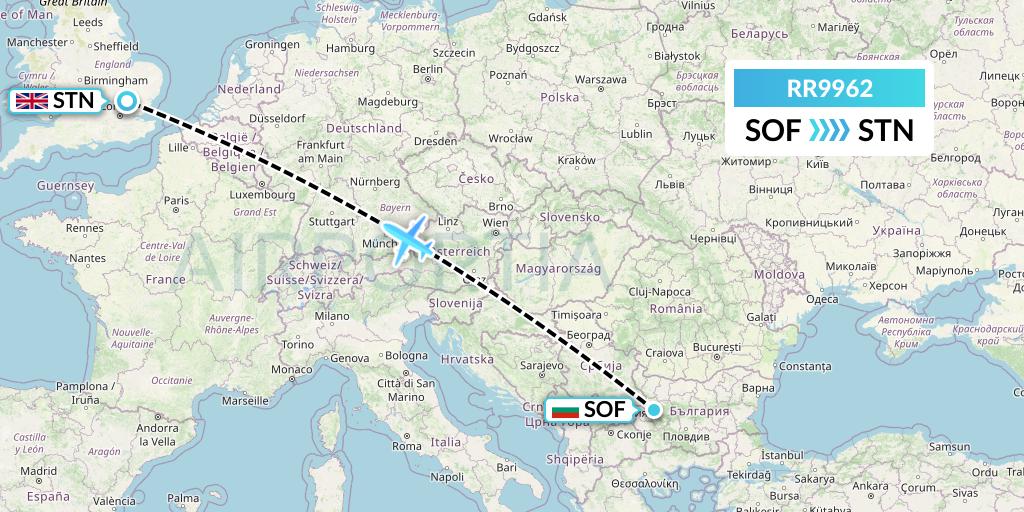 RR9962 Royal Air Force Flight Map: Sofia to London