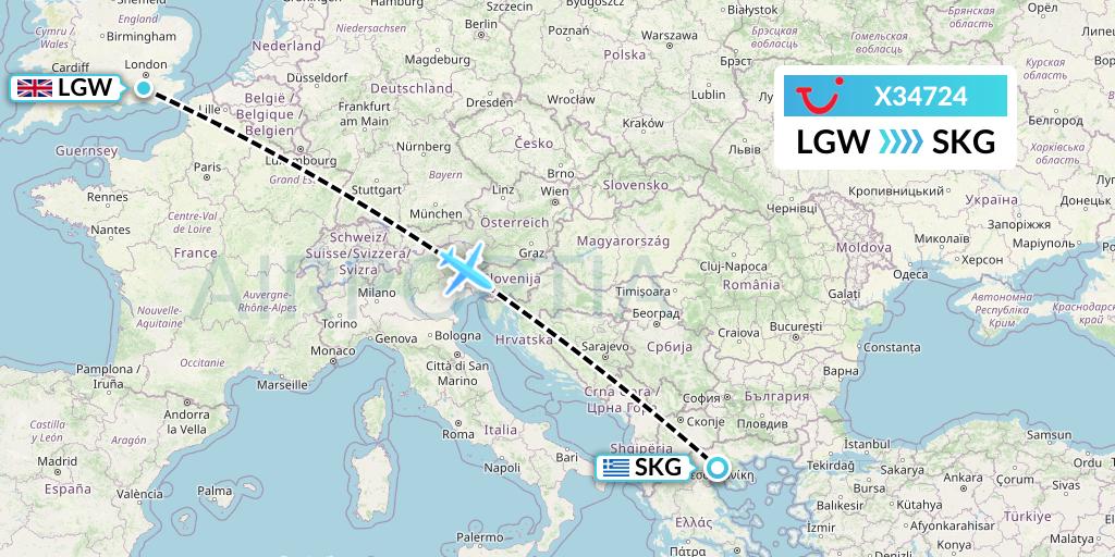 X34724 TUI fly Germany Flight Map: London to Thessaloniki
