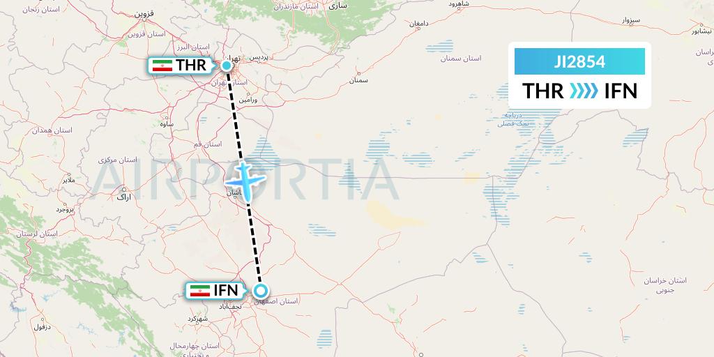 JI2854 Armenian Airlines Flight Map: Tehran to Isfahan