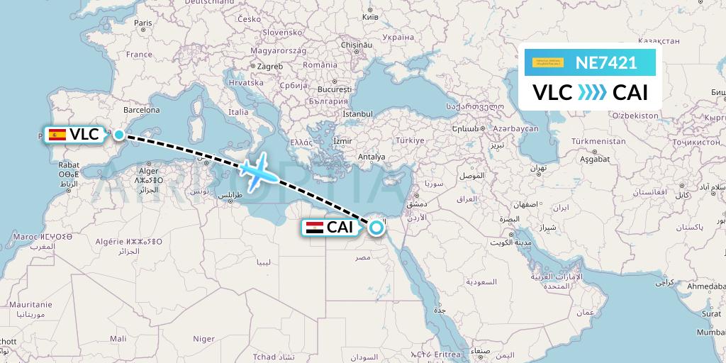 NE7421 Nesma Airlines Flight Map: Valencia to Cairo