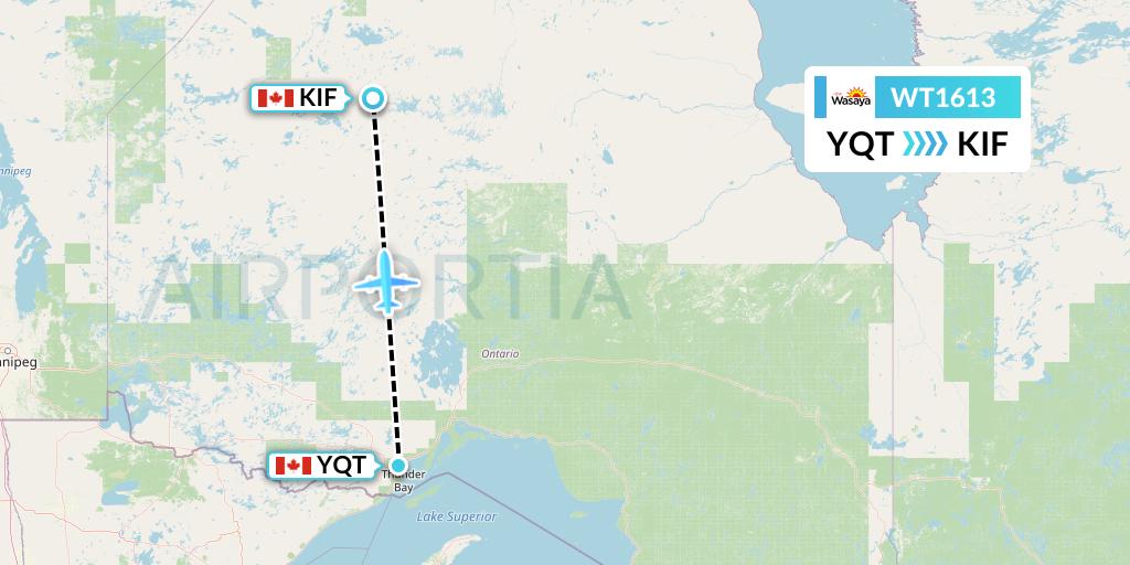 WT1613 Swiftair Flight Map: Thunder Bay to Kingfisher Lake