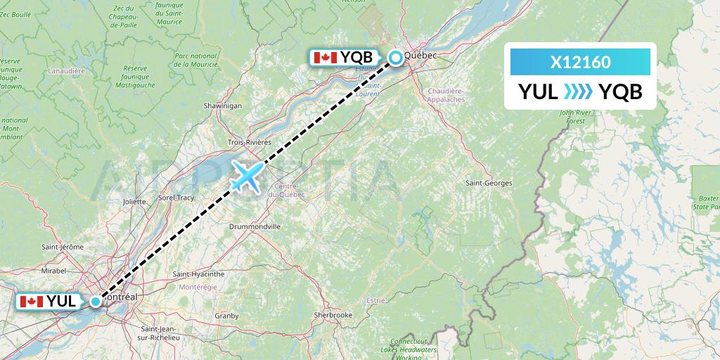 X12160 Nik Airways Flight Map: Montreal to Quebec