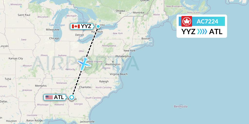 AC7224 Air Canada Flight Map: Toronto to Atlanta